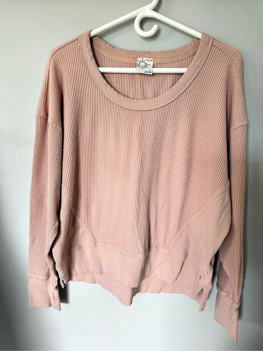 FreeLine by Aerie Pink Waffle Knit Crewneck Size Small